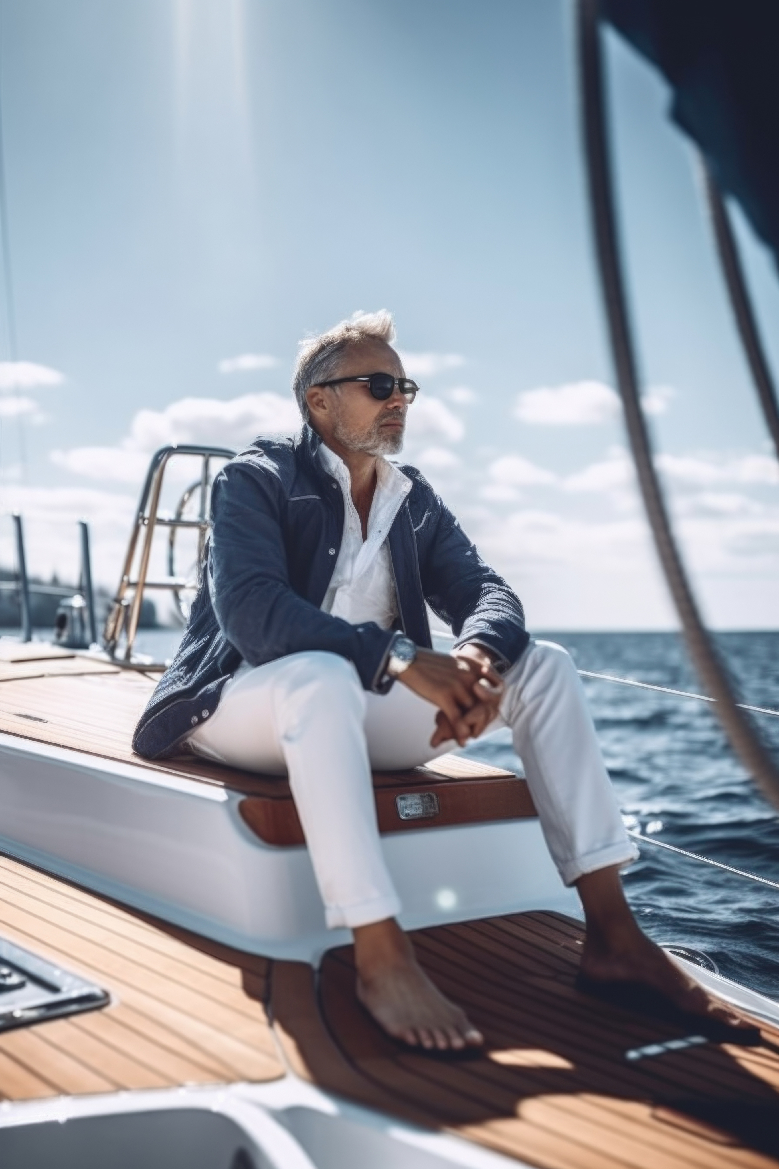 Photo of a man giving a talk on stage with blue curtains behind him.
